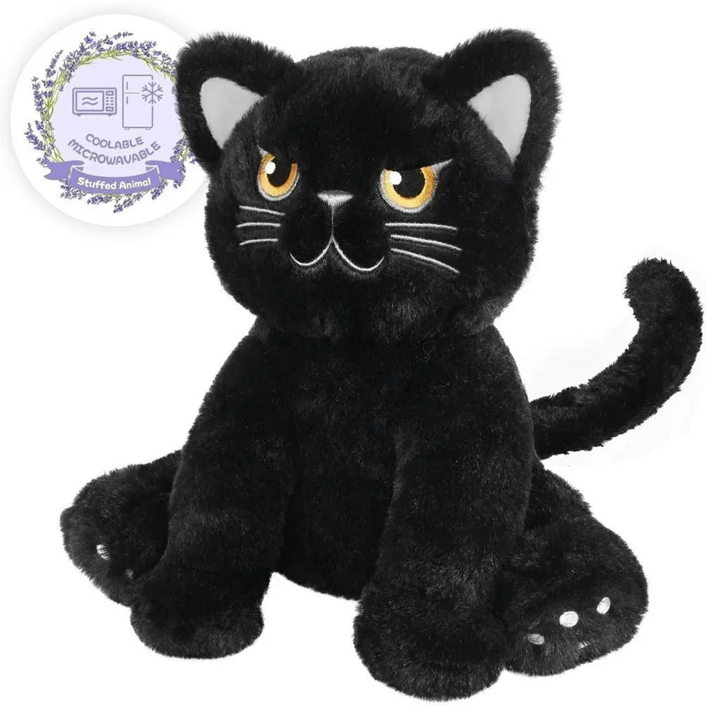 Grumpy Black  Cat Stuffed Animals Heating Pads for Cramps Bedtime Cuddle Toy